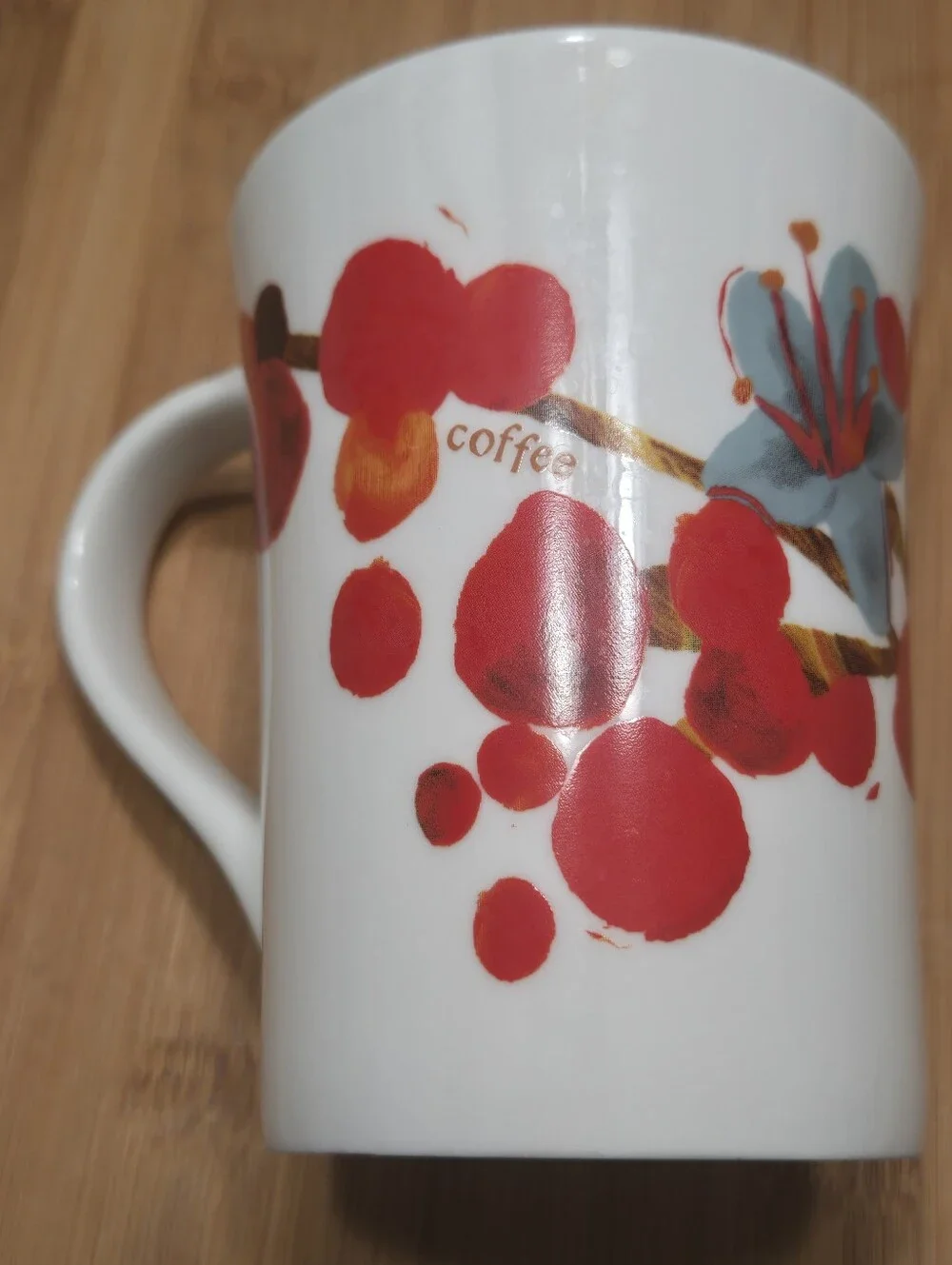 Starbucks Coffee Bean Blue Flowers Red Coffee Beans Floral Coffee Cup 12oz Mug